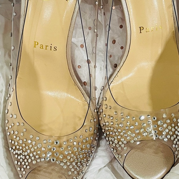 Louboutin Sucre Glacé 85 Crystal Peep Toe Pump NEW - Picture 7 of 7